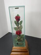 Vintage Lifesake Flowers REAL ROSES Glass Case MUSIC BOX THE ROSE Bette Midler🌹 picture