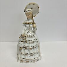 Vintage Lefton Porcelain Lady Figurine White w/ Gold Dress Umbrella KW1571 picture