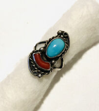 Ring Vintage Native Navajo  Sterling Turquoise Coral Ring Signed picture