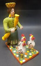VTG Estremoz Portugal Clay Woman With Three Chickens Sabina Santos (DAMAGED ARM) picture