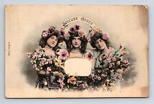 c1907 French Beautiful Young Women Flowers Edition Albert Bergeret Postcard picture