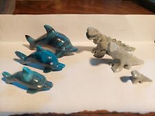 Beautiful Carved Rock Figurines From Mexico (Iguanas + Dolphins) Family Set Of 3 picture