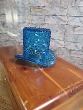 Antique EAPG Top Hat Toothpick Blue Glass Diamond w/ Stars Threaded Band DAMAGE picture