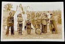 VNTG 1938 RPPC MINOCQUA WI Native American OJIBWA Indians Drum TEEPEE RARE STAMP picture