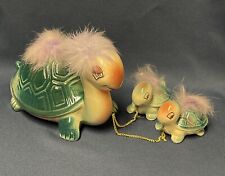 Vintage MCM Anthropomorphic Turtle Family Chain Ceramic Fur Figurine Japan NOS picture