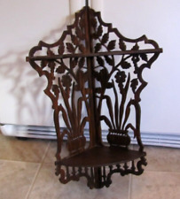 Vintage Wooden Wall Mounted Corner Shelf 2 Tiers Hand Carved/Made Scrollwork picture