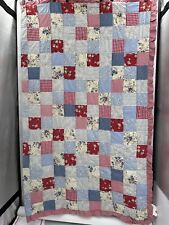Vintage Gingham Rufflle Quilt GVC 72 X 86” Handstitched. Reds/Blues/ White picture