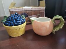 Sakura Farmstand Hand Painted Earthenware Sugar & Creamer Bowls Set NIOB #4172 picture