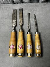 Vintage Antique Wood Working Socket Chisels Wood Handles Lot of 4 Tools picture