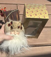 Dillard’s Trimmings Santa Claus W/ Burgundy Hat Gold Trim Full Beard Ornament picture