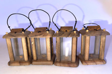 VINTAGE MINITURE WOOD LANTERNS. TO DECORATE YOUR SANTAS OR TREE. SET OF 4. picture