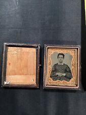 Antique 19th Century Young Lady In Spotted Dress In Separated Wooden Latch Case picture