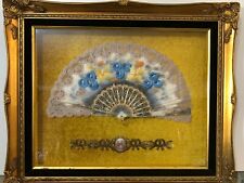 Vintage Victorian Handpainted Silk Fan with Beautiful Frame, 19 3/4