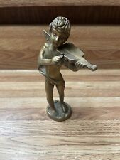 Vintage Solid Brass Angel/Cupid Playing Violin 5.5 in Tall picture