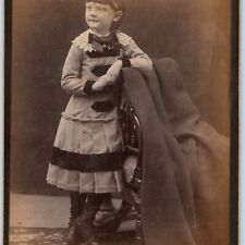 c1890s Woonsocket, RI Cute Smile Young Girl Cabinet Card Photo Chamberlain B18 picture
