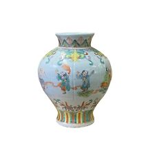 Chinese Oriental Eight Immortals Off White Beige Color Ceramic Vase ws2000 picture