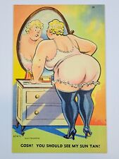 Postcard Humor BBW Woman Big Butt Lingerie artist Walt Munson Linen Unposted picture