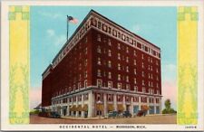 MUSKEGON, Michigan Postcard OCCIDENTAL HOTEL Street View / Curteich Linen c1931 picture