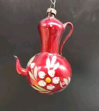 Vintage Red Painted Glass Coffee Pot or Teapot Christmas Ornament picture