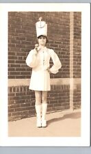 GIRLS MARCHING BAND UNIFORM c1940s real photo postcard rppc street parade picture
