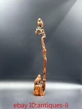 Ancient Chinese Boxwood Carving Tree Roots Bird Statue Ornament picture
