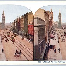 c1900s Belfast, Ireland Albert Clock Tower Tram Trolley Streetcar Stereoview V39 picture