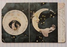 1907 Moon Postcard With Writing Man In Moon Paper Moon Stars Waterloo Wisconsin  picture