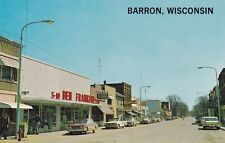 Ben Franklin Store Main Street Barron Wisconsin Postcard 1960's picture