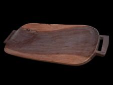 Vintage Hand Carved Large 25” Rectangular Wooden Tray W/ Handles Charcuterie picture