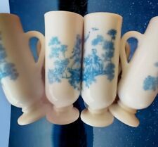 Vintage Footed Coffee Cup 4 Demitasse Irish Coffee Blue White Country Boy&Girl  picture