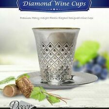 10 Pack Kiddush Diamond Wine Disposable Plastic Cups and Saucers Silver 5oz picture