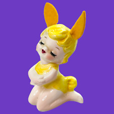 Kelvin Figurine Bunny Girl with Felt Ears Vintage Rabbit Easter Kneeling 3