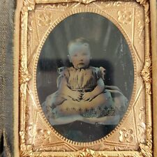 Antique Tintype Baby Girl in Dress Brass Frame Case 1/6th picture