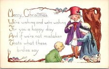 C.1920s Whitney Made Merry Christmas Adorable Children Song Birds Postcard A216 picture