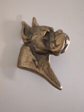 Vintage Gold Finish Cast Iron Figural Boxer Bull Dog Profile Plaque Dog Lover picture