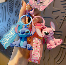 2 Styles New Disney Stitch Angel 3D PVC Hanger Pendant Toys Keychains Key Rings picture
