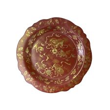 Chinese Golden Foo Dog Graphic Brick Red Lacquer Display Disc Plate ws3232 picture