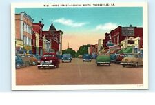 Thomasville GA Broad Street View Rose Theatre Cars Vintage Linen Postcard C16 picture
