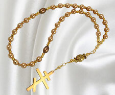 Handmade Unbreakable OrthodoxRosary, Freshwater Pearls Gold Tone Orthodox Cross picture