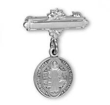 Best Sterling Silver Saint Benedict Medal on a Bar Pin Made in USA picture