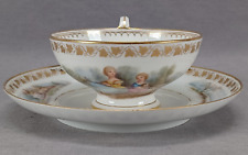 Sevres Hand Painted Watteau Scene & Gold Ivy Leaf Footed Tea Cup & Saucer C picture