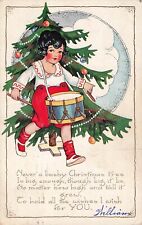 Christmas Postcard Boy with Drum Christmas Tree Whitney Embossed  c 1920s  F5 picture