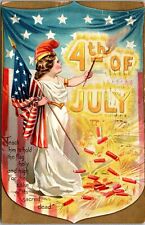 Tuck Fourth of July Lady Liberty Lighting Fireworks c1910 Vintage Postcard JC4 picture