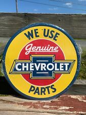 Vintage Genuine Chevy Parts Tin Metal Sign We Use Rustic Classic Shop Garage  picture