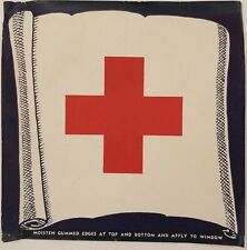WWII Era American Red Cross Window Paper Sticker Scroll Version Vtg First Aid picture