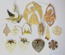 Lot of 13 Brass Filigree Christmas Ornaments Reed & Barton, Hallmark & Unbranded picture