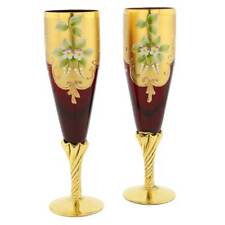 GlassOfVenice Set of Two Murano Glass Champagne Flutes 24K Gold Leaf - Red picture