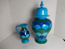 MCM Rosenthal Netter Vase Italy Blue Green Fish Scales Ginger Jar & Pitcher picture