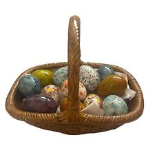 Vtg Glazed Ceramic Basket Drip Glaze Hand-painted Speckled Easter Eggs Retro 9