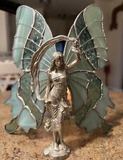 Vintage’87 Stained Glass Butterfly Fairy Statue ~ Blue  picture